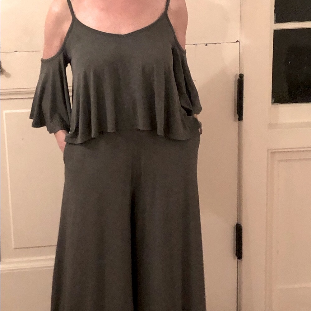 Gray Rayon Cold Shoulder Jumpsuit